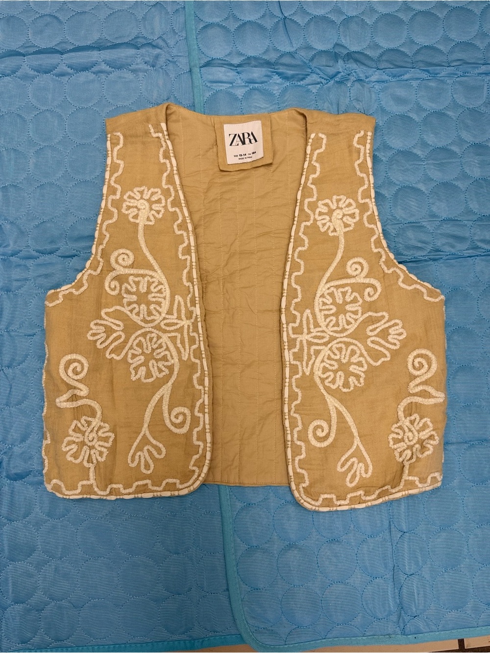 Zara Kids Girls Embroidery Embroidered Floral Quilted Vest Size 13-14